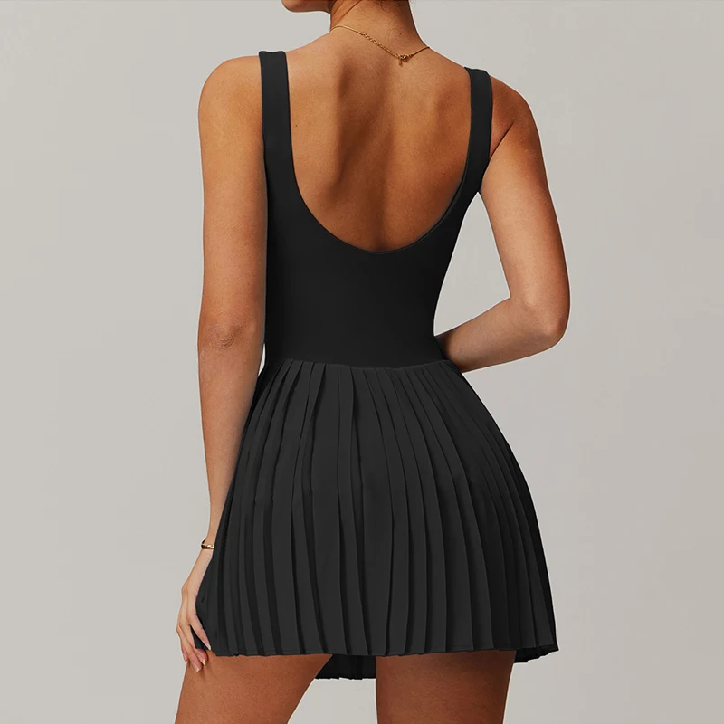 VITALINOVO Workout Tennis Dress with Built in Shorts Square Neck Padded Workout Dress with Pockets Golf Athletic Mini Dresses image 2