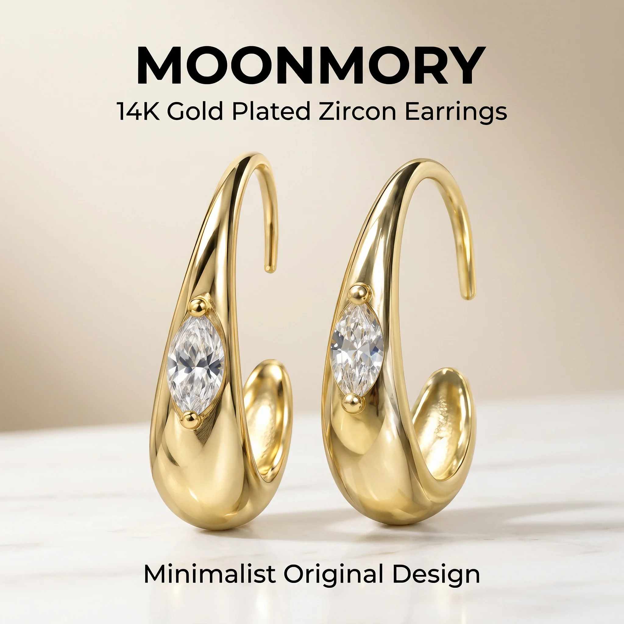 Moonmory Minimalistische Luxus-Ohrringe mit einzigartigem Birnen-X-Streifen-Design für Damen, 5A Messing, Zirkon, 14k Doppel-Goldplattierung, Geschenk-Ohrringe – Detail 8