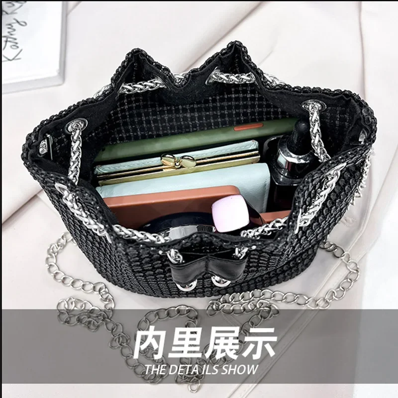 Nieuwe Stijl Tassen Voor Vrouwen 2023 Mode Diamanten Schoudertas Ketting Cross-Body Emmer Tas Luxe Designer Handtassen Zwart Bolso \'S