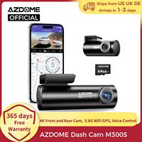 AZDOME M300S 4K Dash Cam Front and Rear, 5.8G WiFi GPS Dash Camera for Cars, Free 64GB SD Card, Voice Control, WDR Night Vision