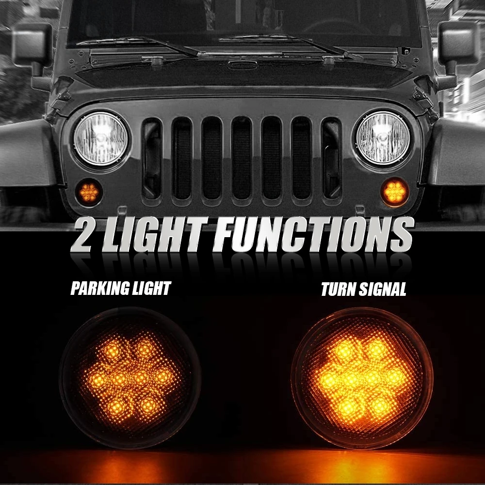 Clignotants avant à lentille fumée pour Jeep Wrangler JK, feu de calandre, ambre, LED, 2007-2017, 2 pièces