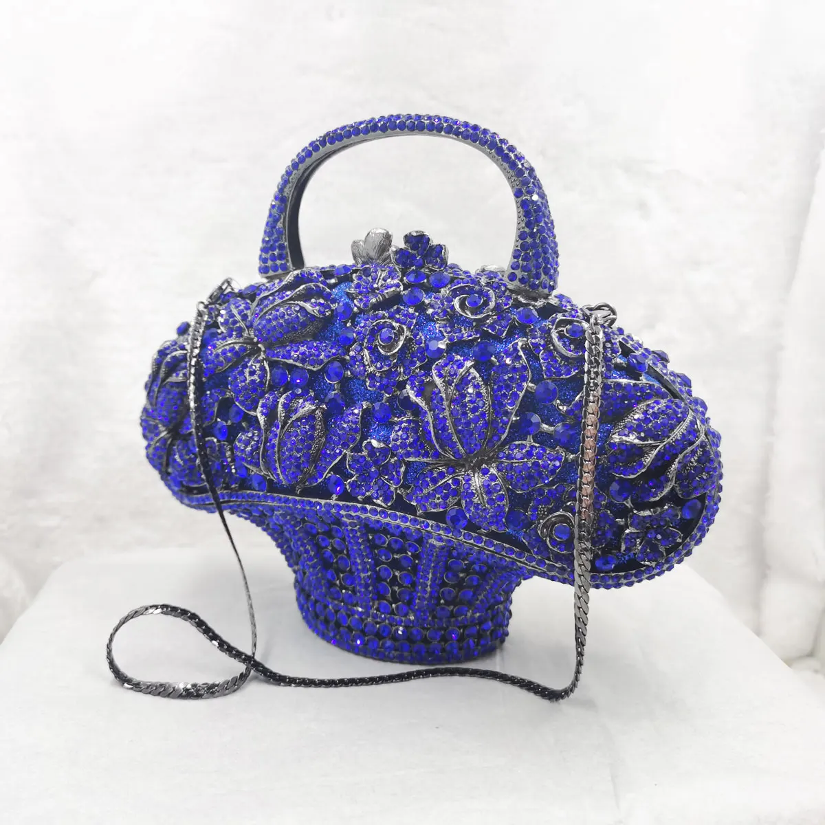 Bling Crystal Bags Luxury Flower Basket Blue Party Purse with Chain Ladies Pochette for Women\'s Evening Bags Day Clutches 8818