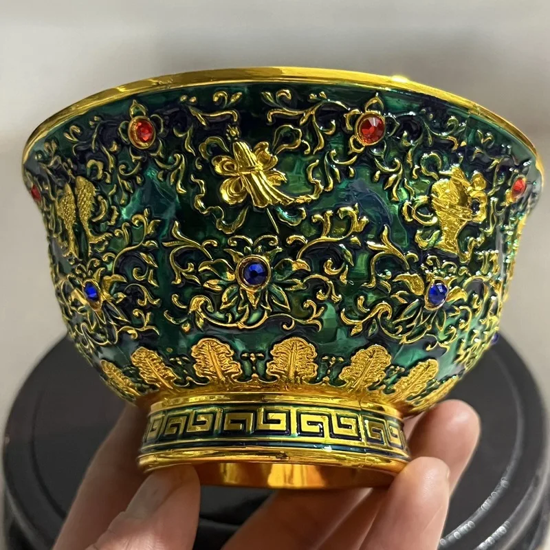 Flourishes in the Prosperous : Cloisonné Enamel Gold Bowl, Vintage Qianlong Era Dragon Zodiac Ornament, Home and Store