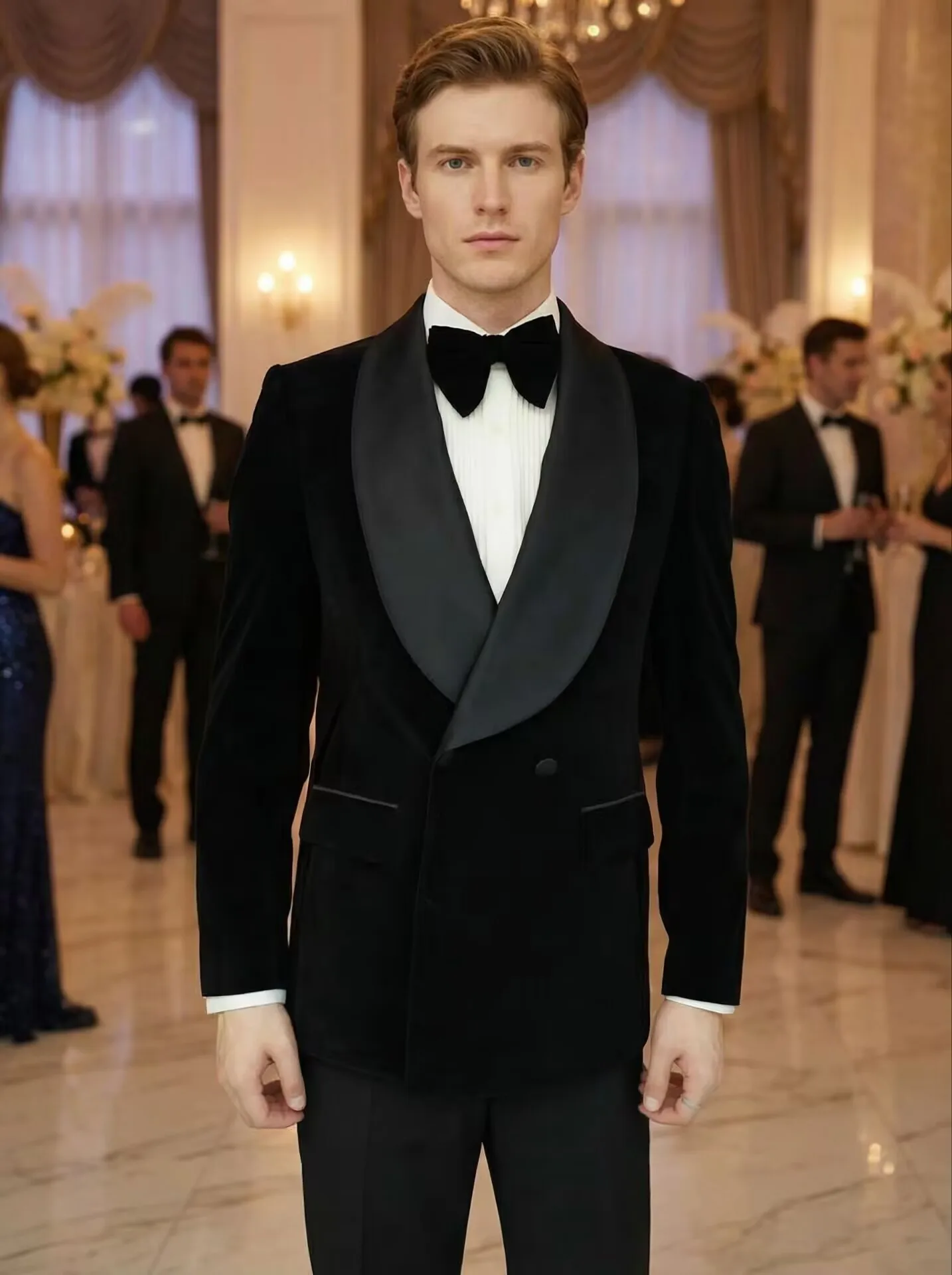 

Men's Black Velvet Smoking Jacket 2 Piece Suit Luxury Wedding Groom Party Outfit Designer Coat for Formal Occasions