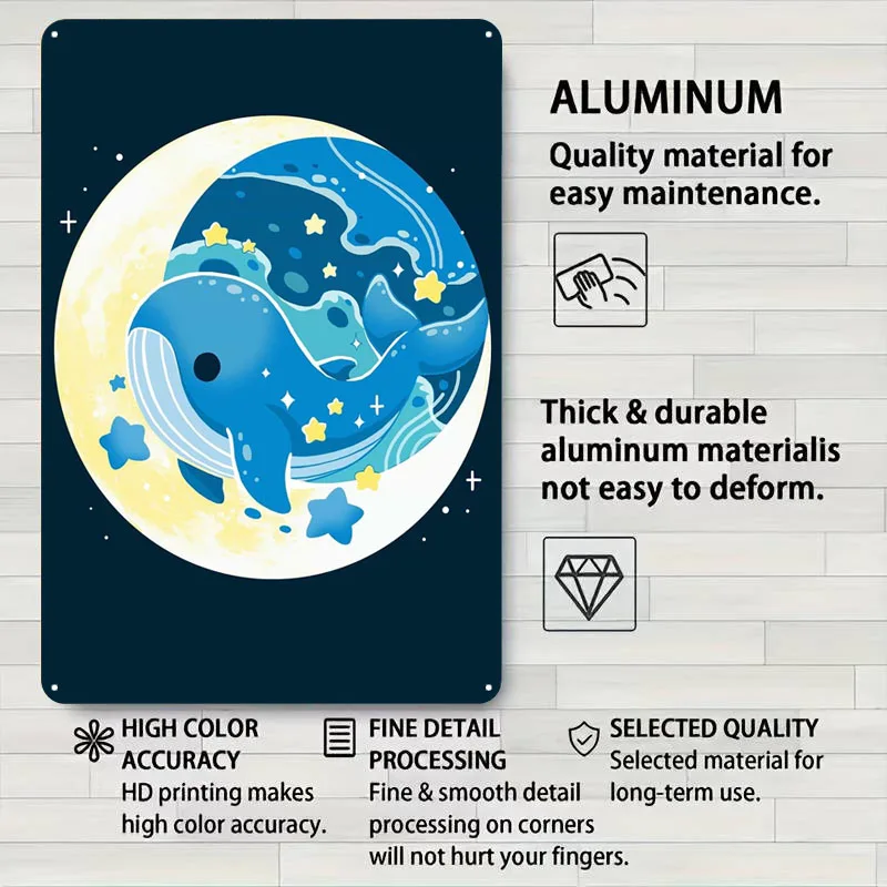 الحوت والقمر الكرتون التوضيح علامات معدنية الحيوان المشارك ديكورات المنزل غرفة المعيشة الديكور المعادن خمر الملصقات بار #4