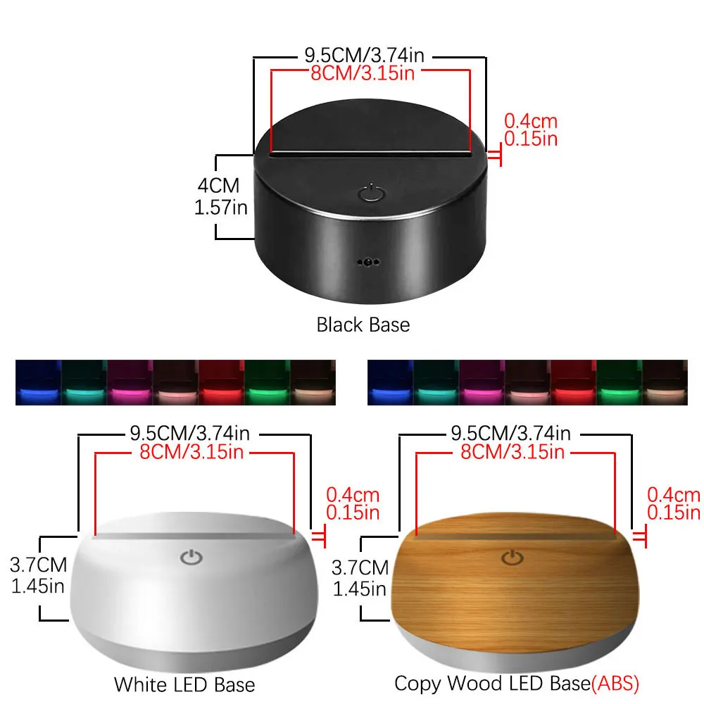 SOLOLANDOR two-tone LED Lamp Bases for 3D Illusion Night Light 7 Colors Touch Switch Replacement Base for 3D Table Desk Lamps