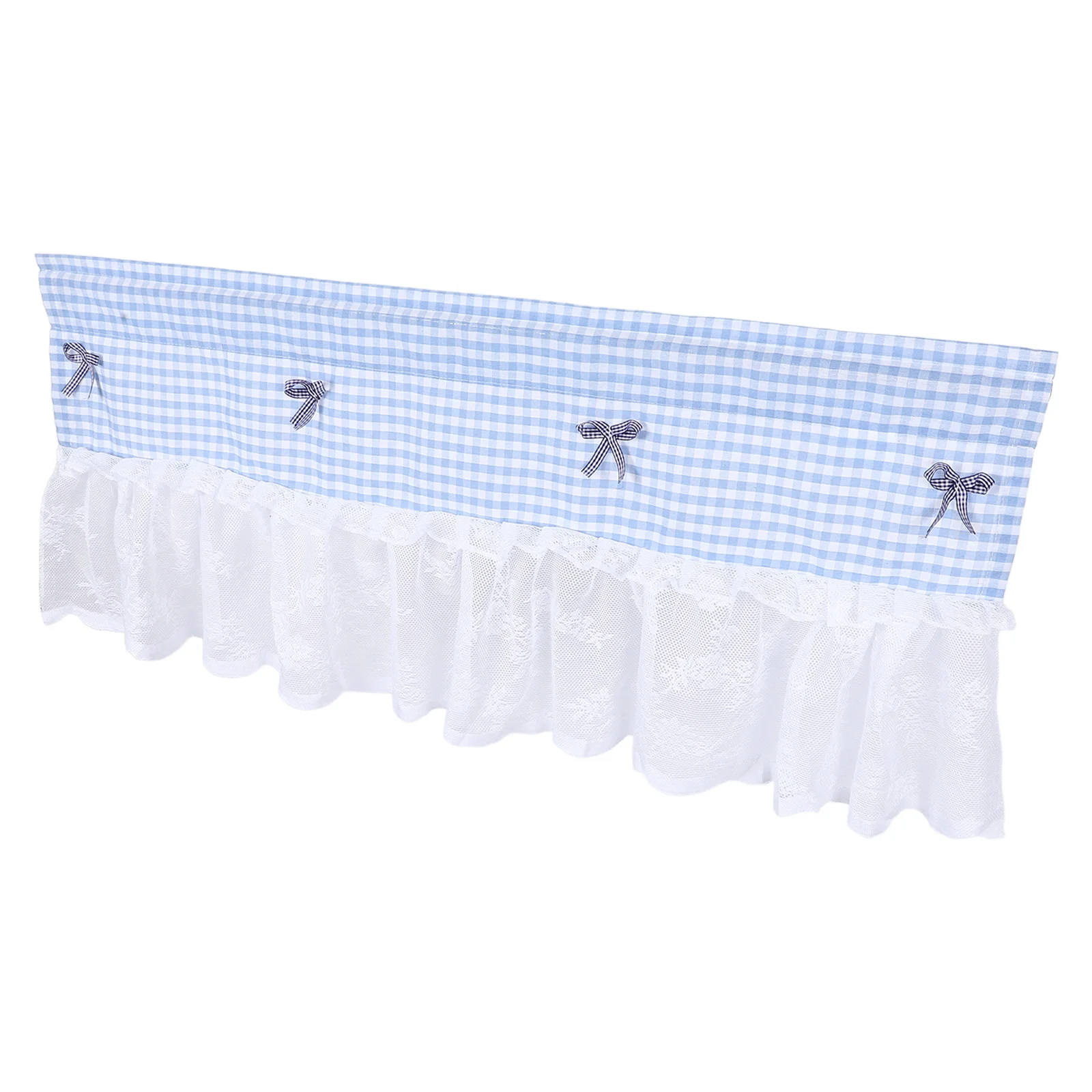 

1Pcs Blue Grid Lace Cafe Curtain Short Window Hanging Curtain for Kitchen Living Room Semi Transparent Modern Home Decor