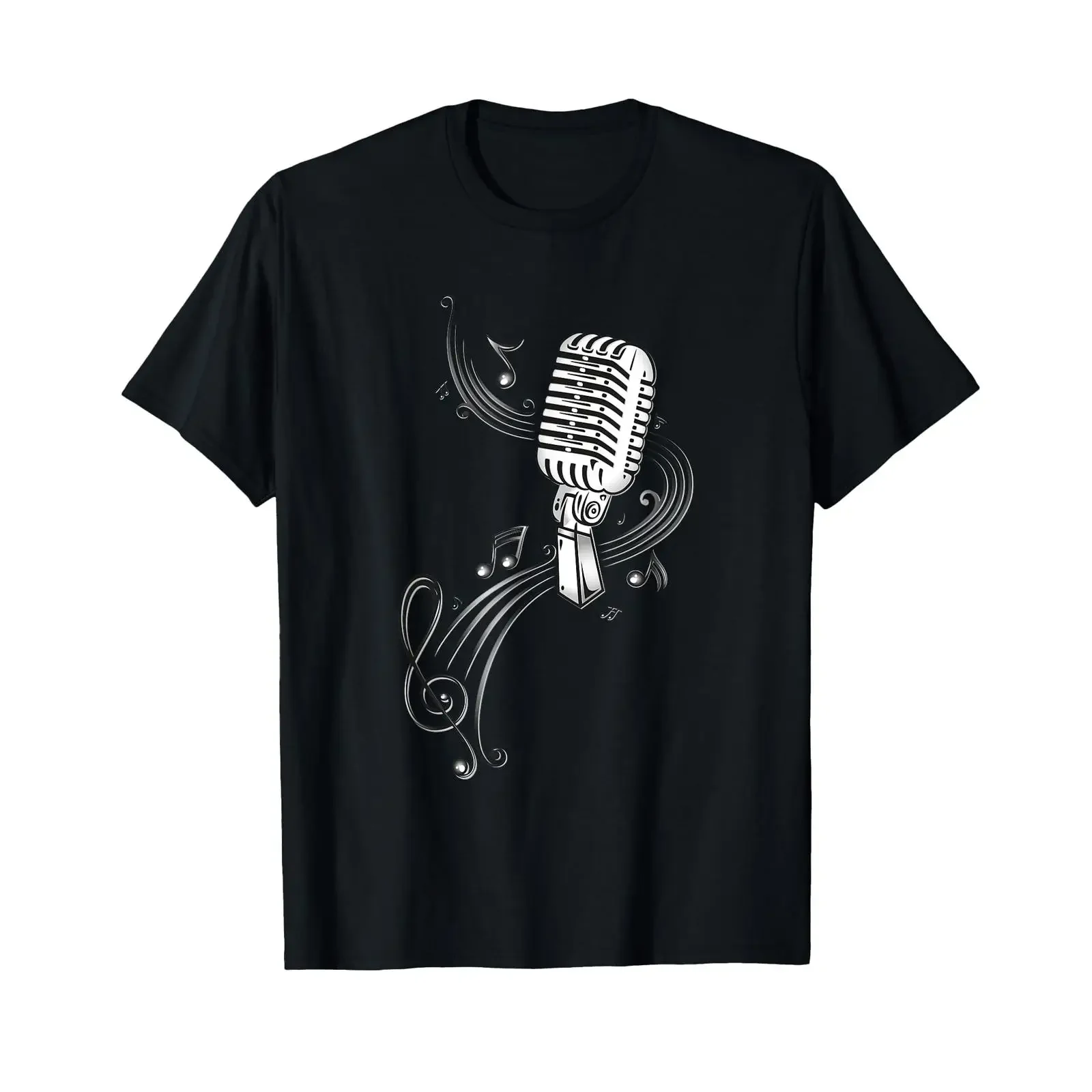 Retro music microphone with notes and clef vintage Washed Casual designer clothes homme Stylish Soft Slightly Stretched