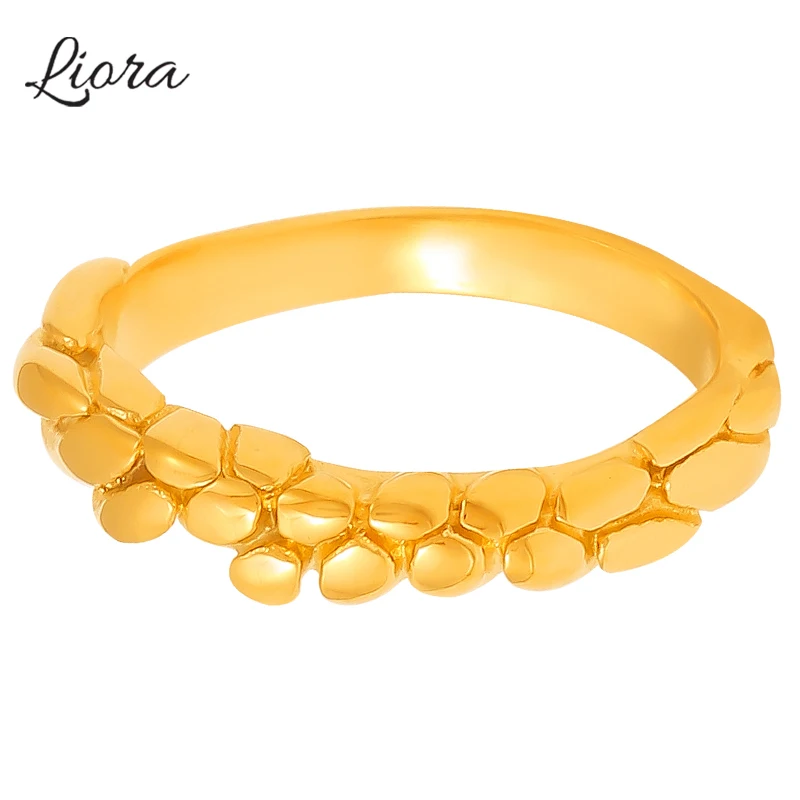 Liora 316L Stainless Steel Women Men Statement Rings Irregularly Stone Shape Metal Charm Couple Rings Waterproof Finger Jewelry