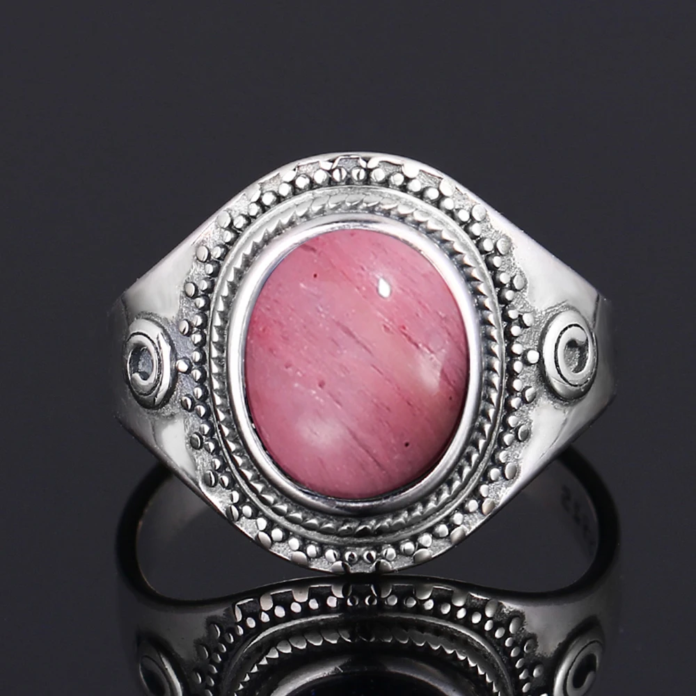 S925 Silver Ring Big Oval 8*10MM Natural Moonstone Turquoise Lapis Tiger Eye Rings for Women Gifts Fine Jewelry