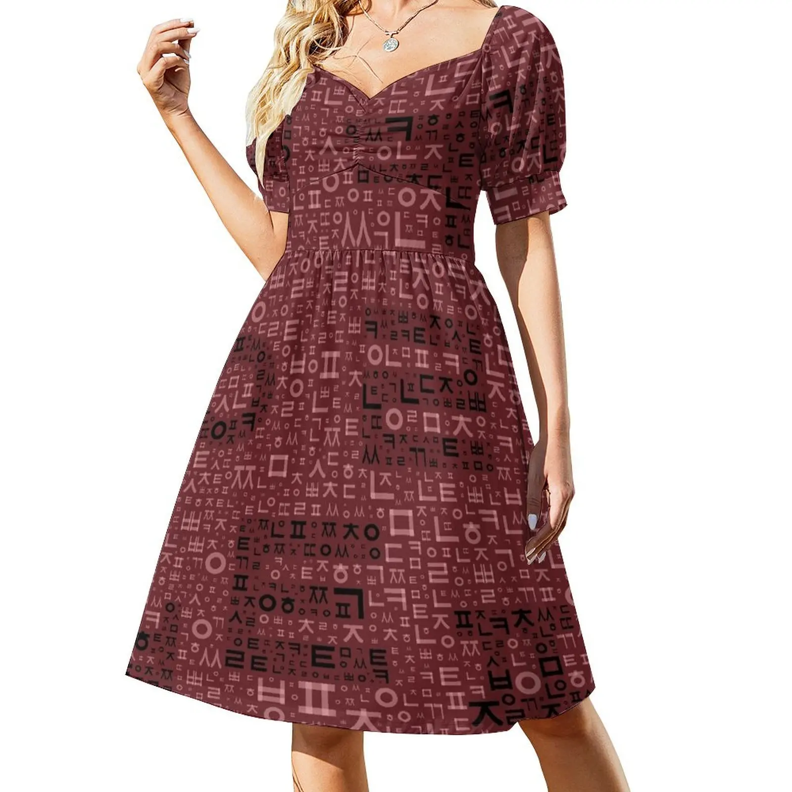 

Korean language (Korean Alphabet) Short-Sleeved Dress summer outfits for women 2025 birthday dress for women luxury 2025