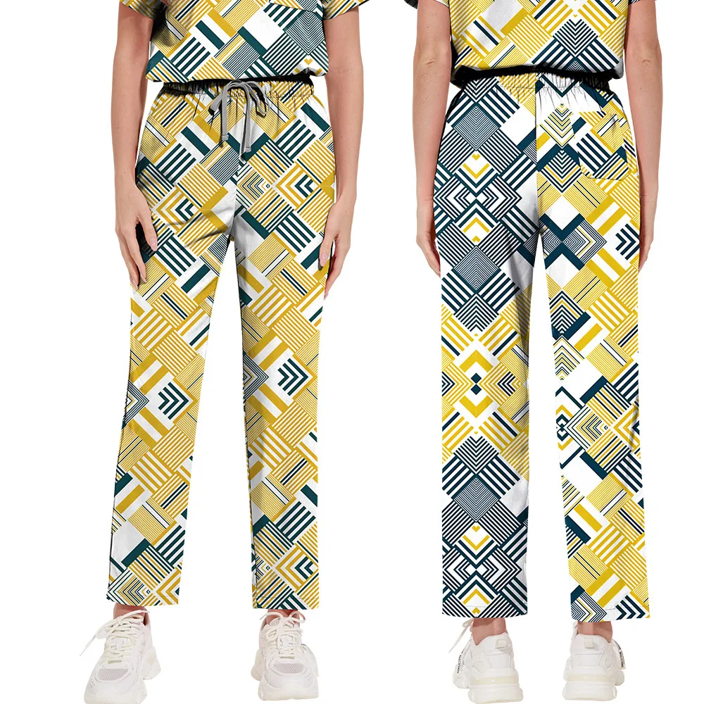 작업복 신축성 있는 브이넥 반팔 스크럽 세트 최신 수술복 통기성 유니섹스 프린트 실험실 치과 클리닉 약국