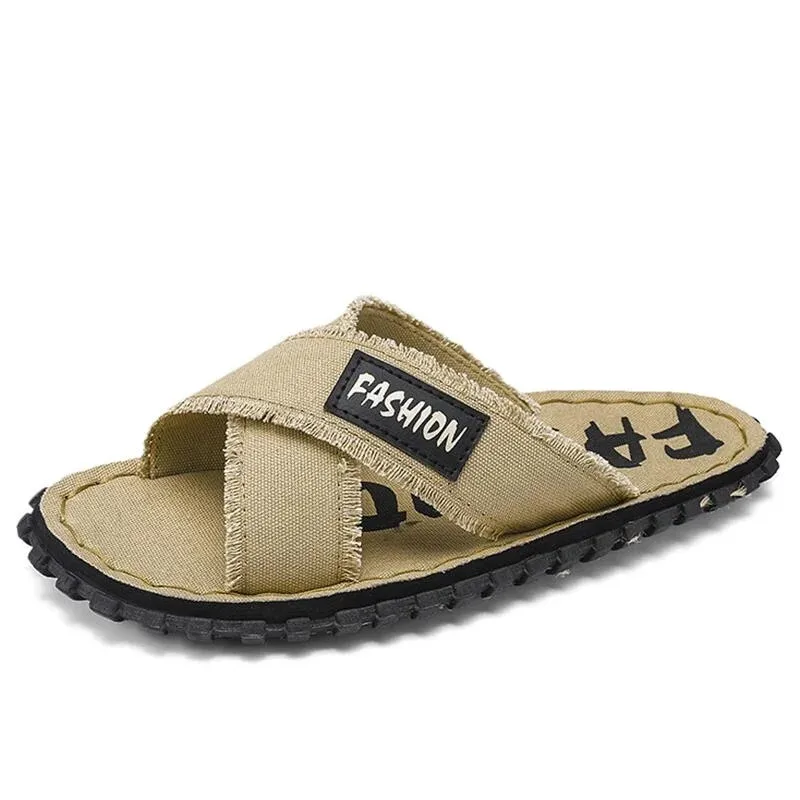 

YUYIN Men Summer Slippers Fashion Canvas Slippers Outdoor Rubber Flat Men Sandals Casual Slides House Floor Slippers for men