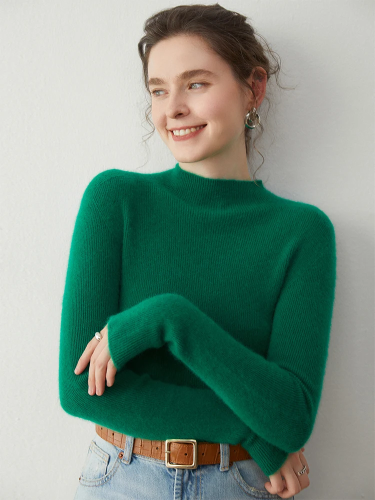 Maglione da donna basic Pullover 100% Cashmere Autunno Inverno Maglione Caldo Sottile Vestiti Collo a lupetto Maglia solida Strato base per ufficio Top