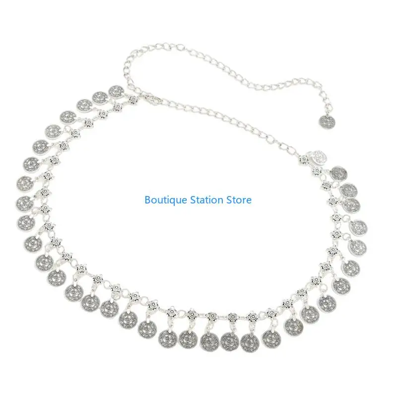 سلسلة خصر Y55F مع عملات معدنية هزازة، حزام على الطراز العرقي، مجوهرات أنيقة لحفلات الشاطئ، ملحقات الجسم لمهرجانات الموسيقى #2