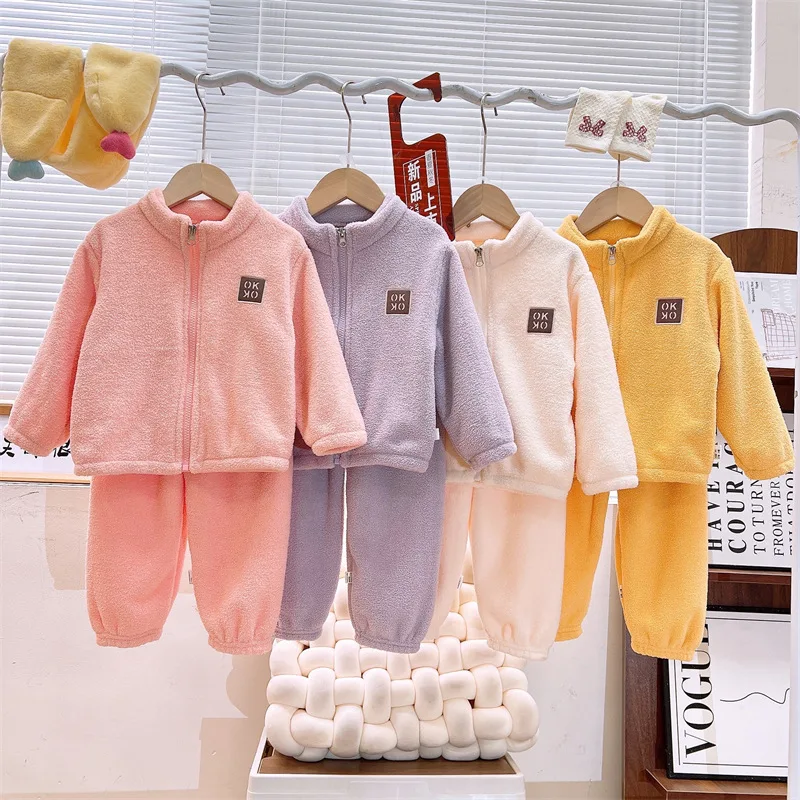 2 stücke Kinder Kleidung Warme Fleece Dicke Baby Kleidung Mädchen Junge Loungewear Mit Kapuze Sweatshirt + Hosen Schuluniform Outfit