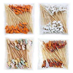100Pcs Easter Disposable Bunny Bamboo Skrewers Cute Rabbit Carrot Chick Food Picks Fruit Stick For Easter Party Table Decoration