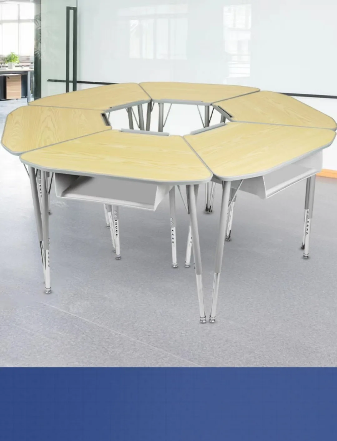 

Hexagonal combination splicing table and chairs can be moved