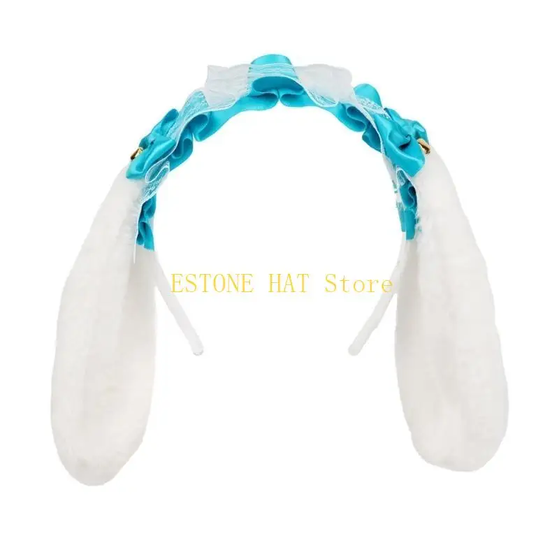 49MF Lop Ear Rabbit Hairband Anime Headband Lace Bowknot Hairhoop Theme Party Props