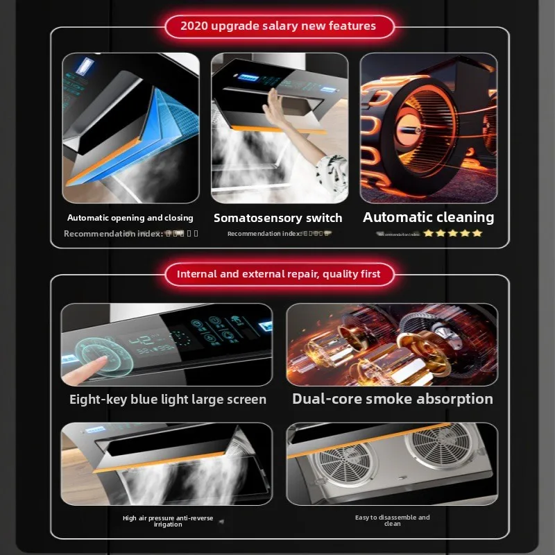 Electric Double Motor Range Hood for Large Kitchen Side Suction Automatic Cleaning Factory Wholesale for Household Use