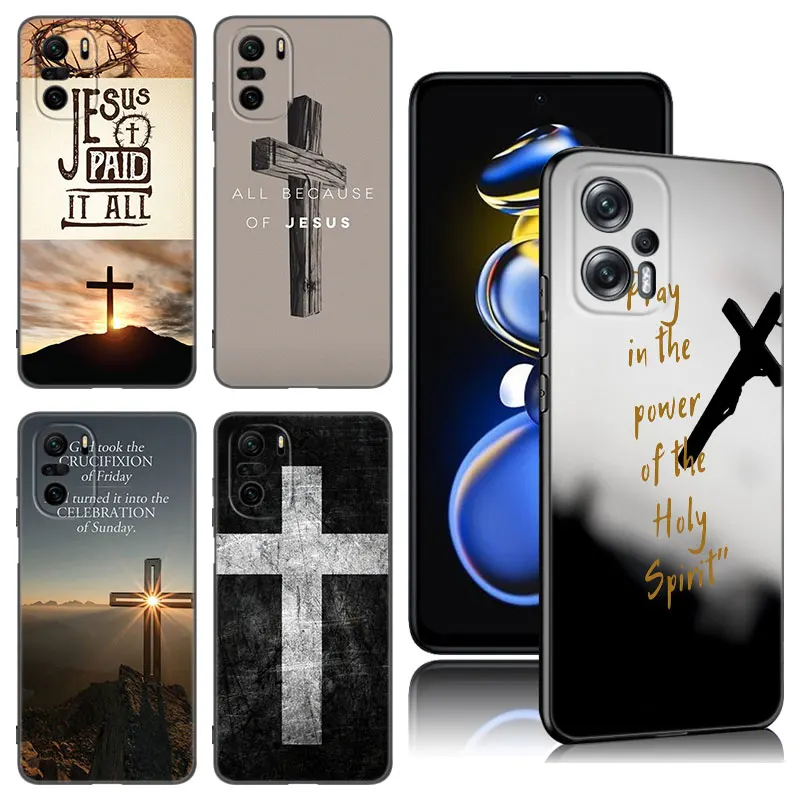 Cross Christian Bible Quotes Black Silicone Phone Case For Xiaomi POCO X3 X4 NFC F5 M3 M4 M6 X5 X6 Pro F3 F4 GT 5G C55 C65 M5