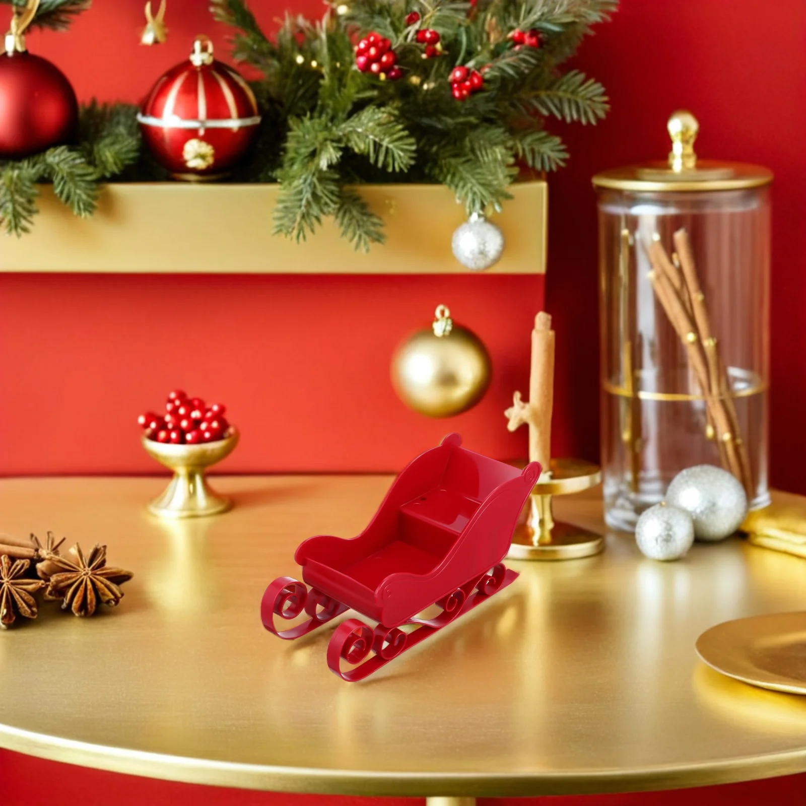 

4pcs Mini Sleigh Centerpiece Christmas Decoration Festive Tabletop Decor For Holiday Party Gifts Candy Storage Sleigh Table