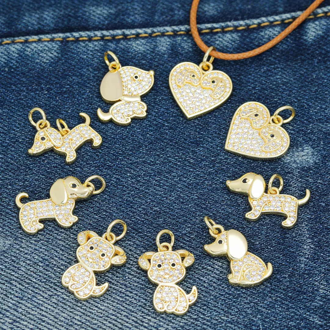 

5Pcs Pendants Brass Cubic Zirconia Sparkling Cute Dog Heart Hollow Charms for DIY Jewelry Making Necklace Bracelet Accessories