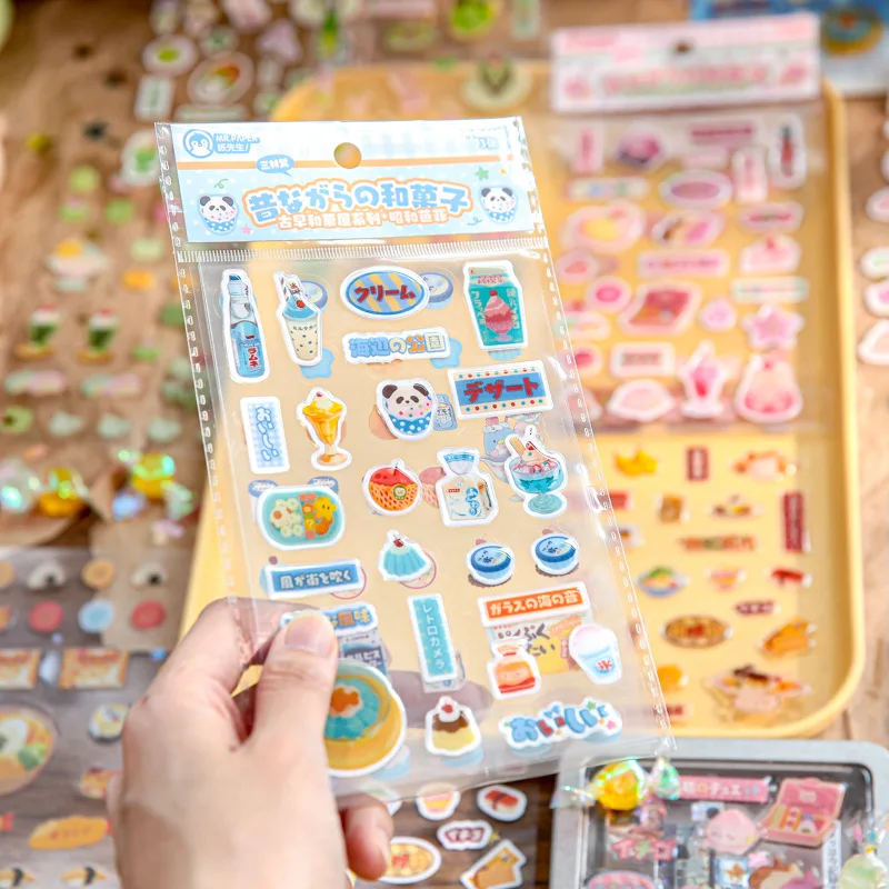 3 Sheets Retro Cute Japanese Dessert Sticker Journal Handbook Scrapbook DIY Phone Case Decoration Sticker Gift