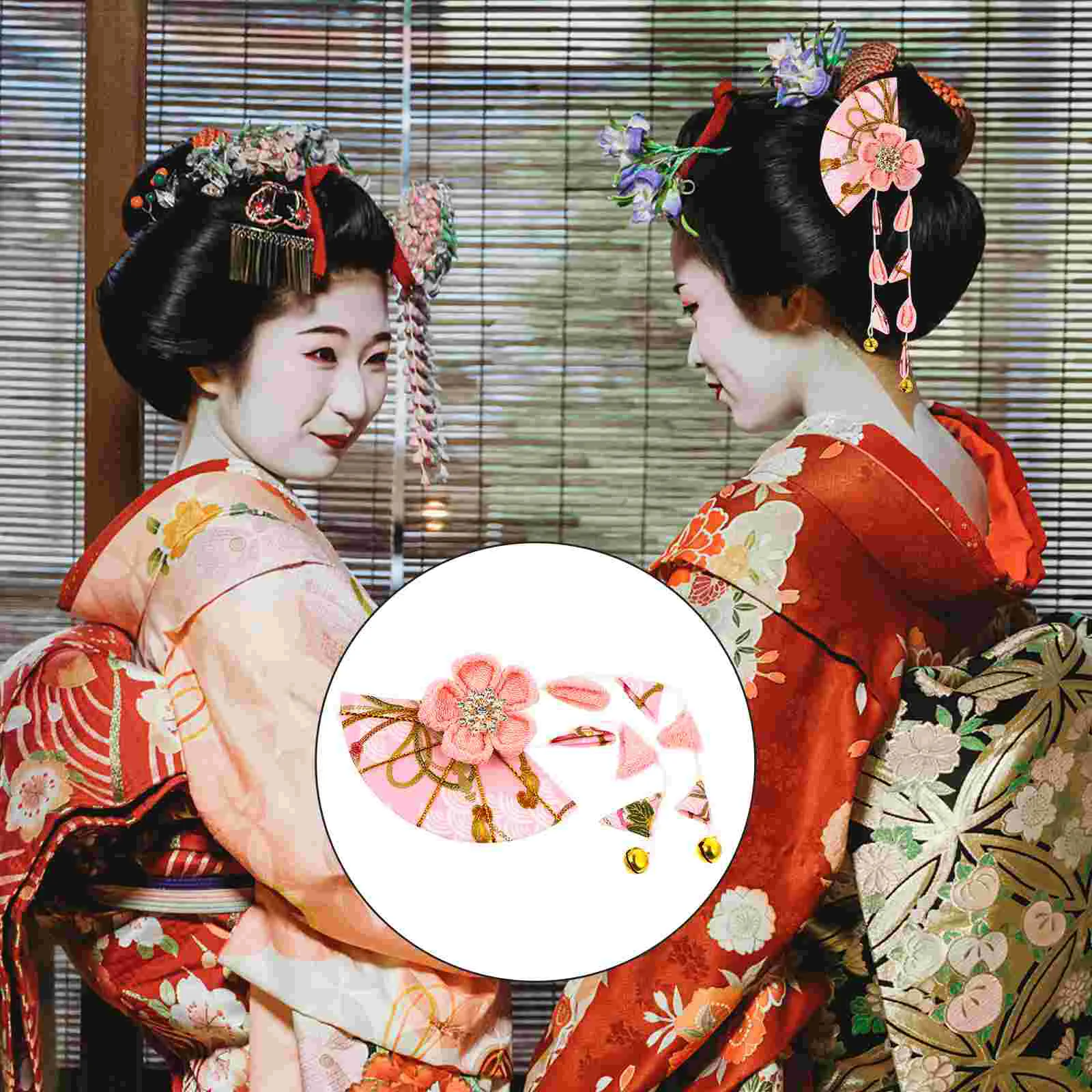 Japanese Style Headgear Practical Hair Clip Fine Workmanship Floral Hairpin Kimono Headdress Cloth Alloy Tassel