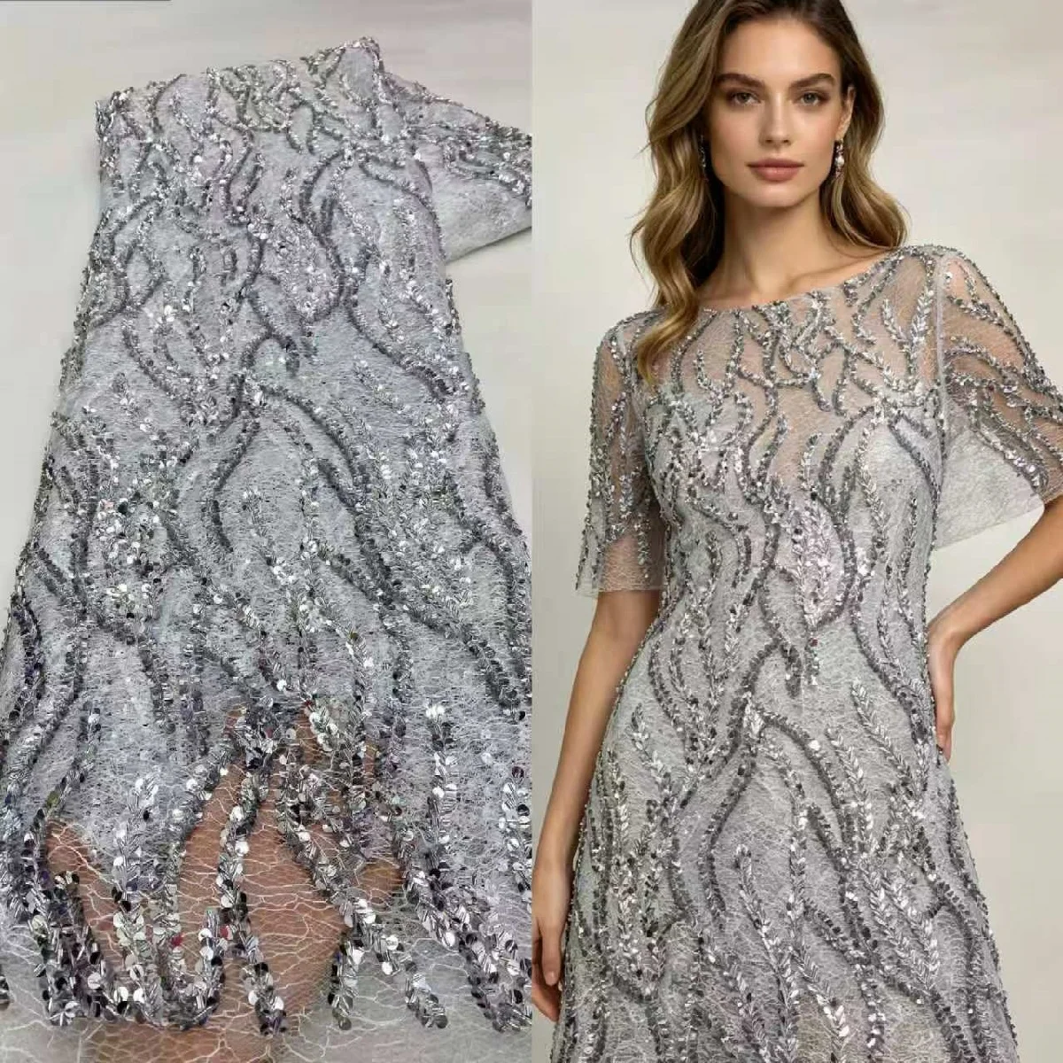 

High Quality African Sequins Embroidery Lace Top Sale French Nigerian Luxury Beads Lace Fabric For Wedding Party Dress Sewing