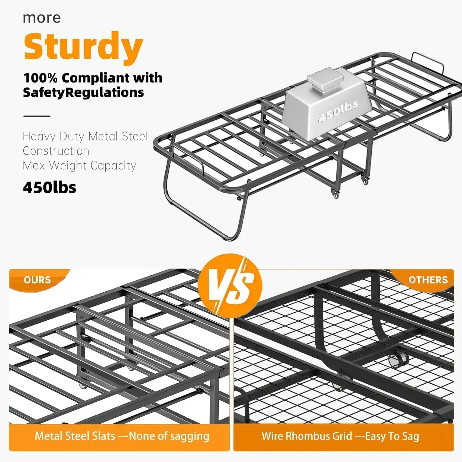 Cama con colchón Cama plegable portátil para adultos para invitados tamaño doble 75x38 pulgadas Estructura de cama plegable de metal con espuma viscoelástica