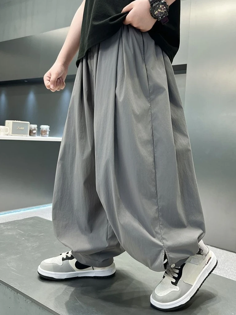 Boys Summer Lightweight Ice Silk Straight Leg Casual Pants Loose Wide Leg Drape Trendy