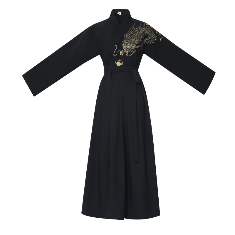 Hanfu preto guerreiro masculino, estilo étnico tradicional chinês bordado de fênix, cosplay japonês de festa samurai, fantasia de espadachim