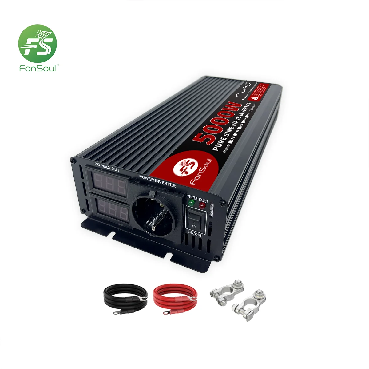 Fonsoul 5000W Pure Sine Wave Inverter 12V 24V 48V 60V 72V to 110V 220V 1 Europe Outlet for Solar Automobile RV Home Appliance