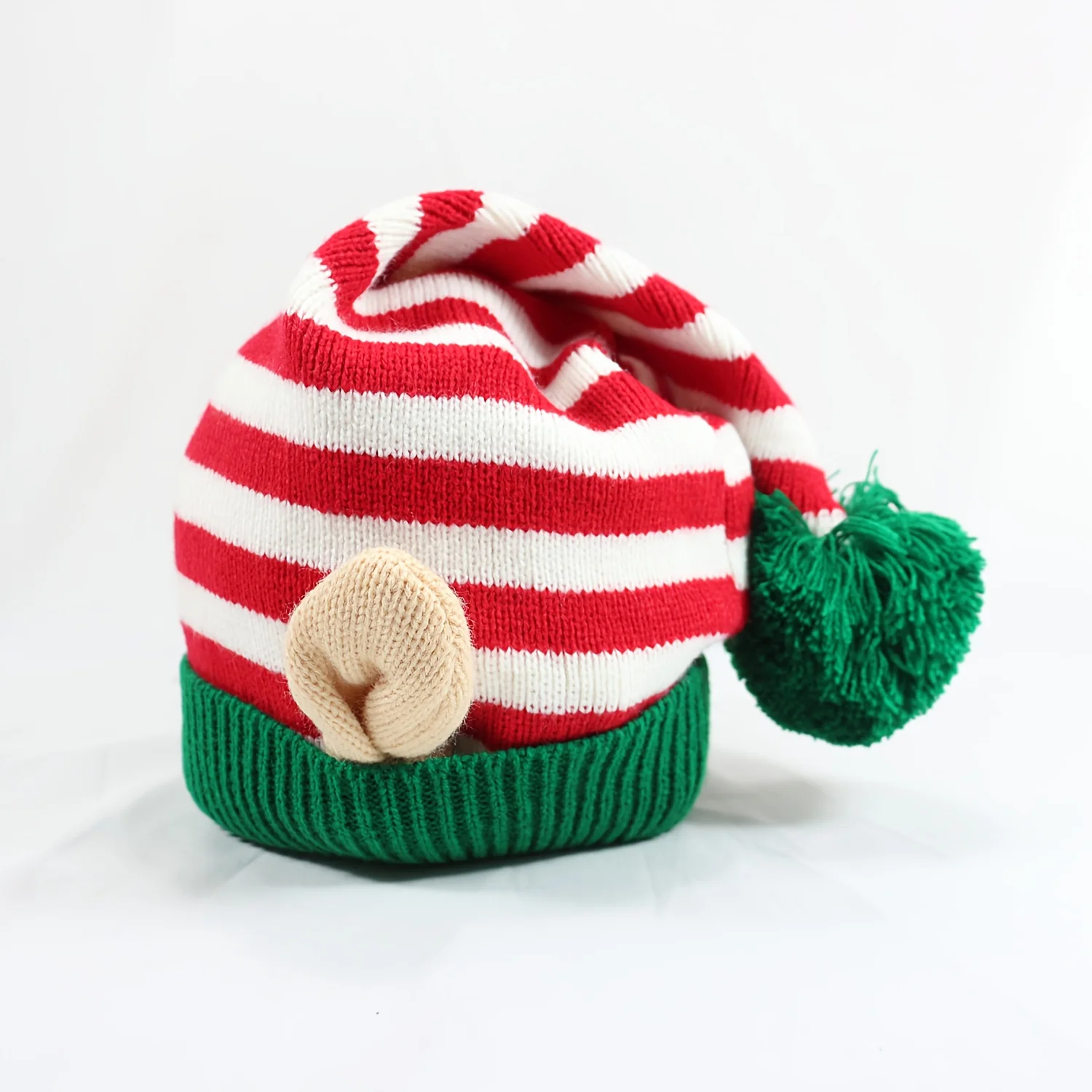 1PC Christmas Holiday Gift Striped Pattern Christmas Hat with Small Ears Xmas Cap Holiday Knitted Hat Winter Party Accessories
