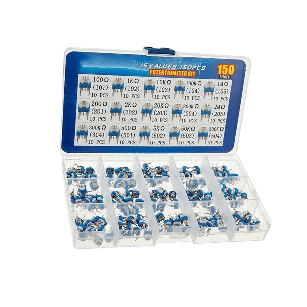 150Pcs 6mm Potentiometer Assortment 15 Values 100 Ohm To 2M Ohm Variable Resistor Kit For For Arduino Circuit Repair And DIY Ele