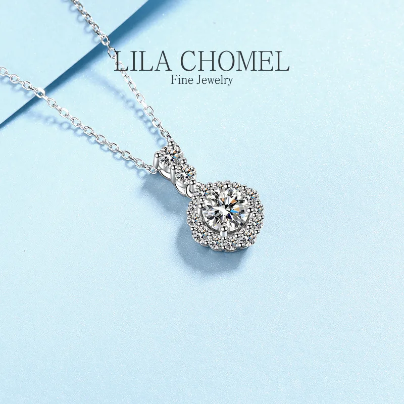 Original PT950 Platinum Chain Pendants Real 1 CT Luxury Round Moissanite Diamond Necklaces for Women Wedding Fine gift Jewelry