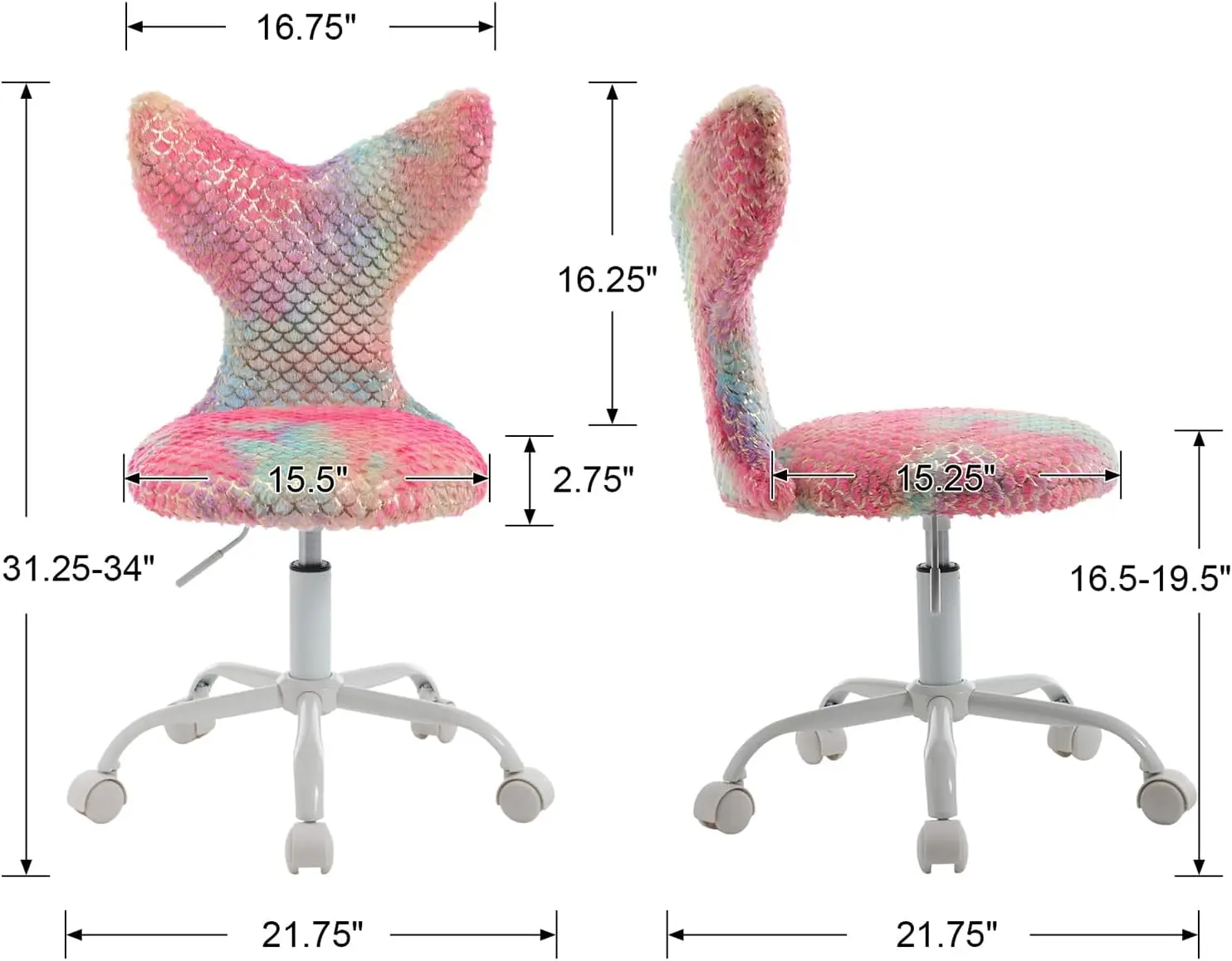 

Cute Kids Desk Chair, Soft Fuzzy Computer Chair For Girls Teen Reading Study Adjustable Swivel Rolling Task Chair Vanity Chair