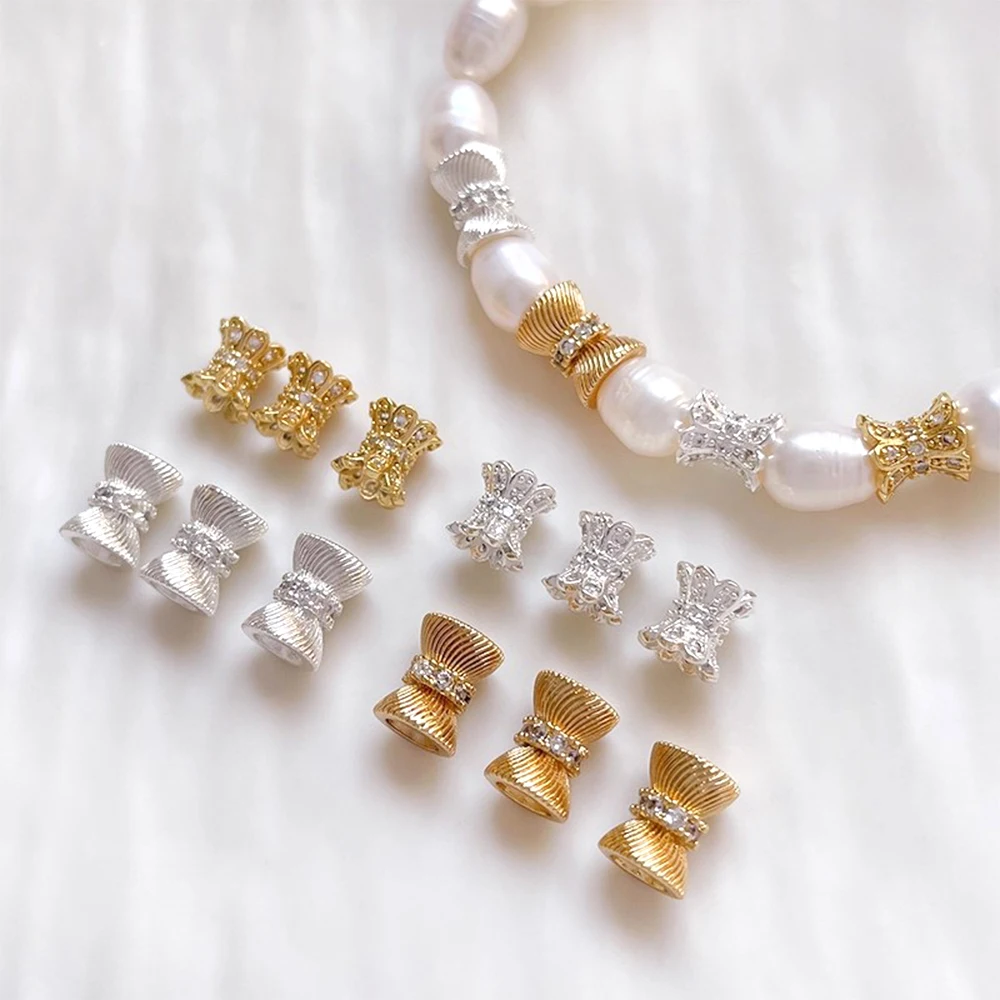 Brass Coated Gold Inlaid Zircon Diagonal Double Headed Hourglass Shaped Spacer Beads DIY Fashion Jewelry Making Accessories