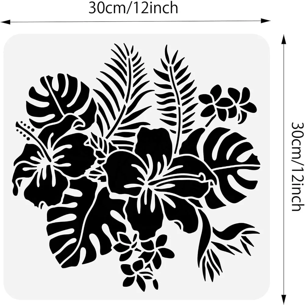 Hibiscus Flower Drawing Stencils Tropical Plant Hawaiian Flower Reusable Plastic Painting Template for DIY Crafts Scrapbook Wall