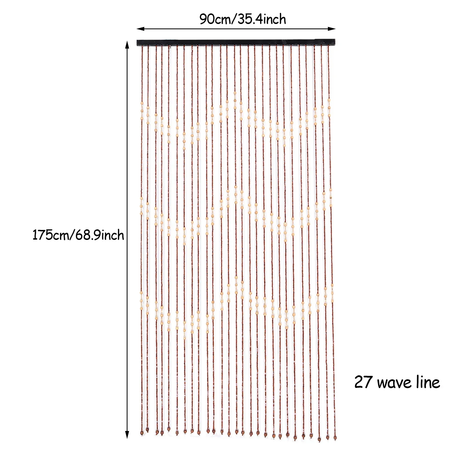 27 Strand Vintage Natural Wood and Bamboo Beaded Curtain Fly Screen for Bath Bedroom Porch Doorway 90x175cm/35.4x68.9inch