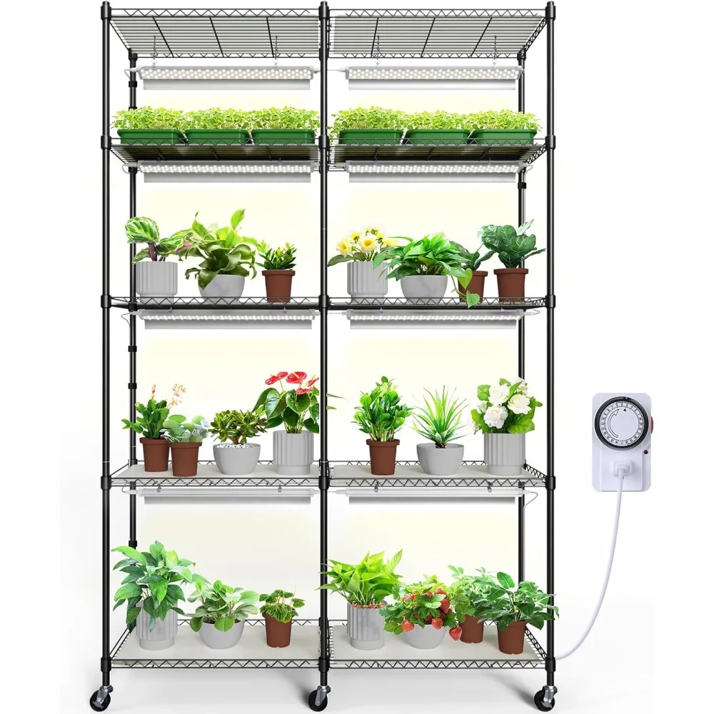 

5-Tier Large Tall Metal Plant Shelf with Full Spectrum Plant Lights, metal frame, Plant Stand with Grow Lights for Indoor Plants