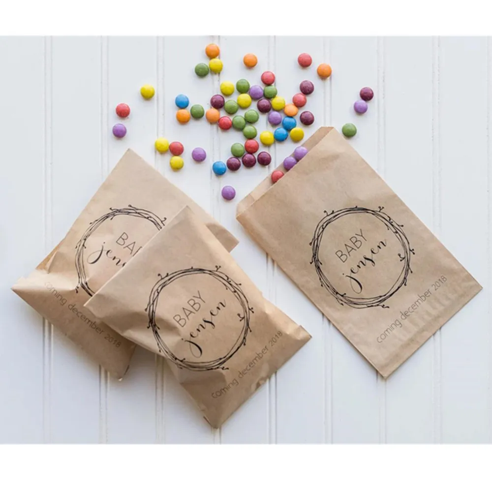 

50pcs Personalized Baby Shower Favor Bags - Popcorn Bags, Candy Buffet, Cookie Favors, Donut Favors, Gender Reveal Party