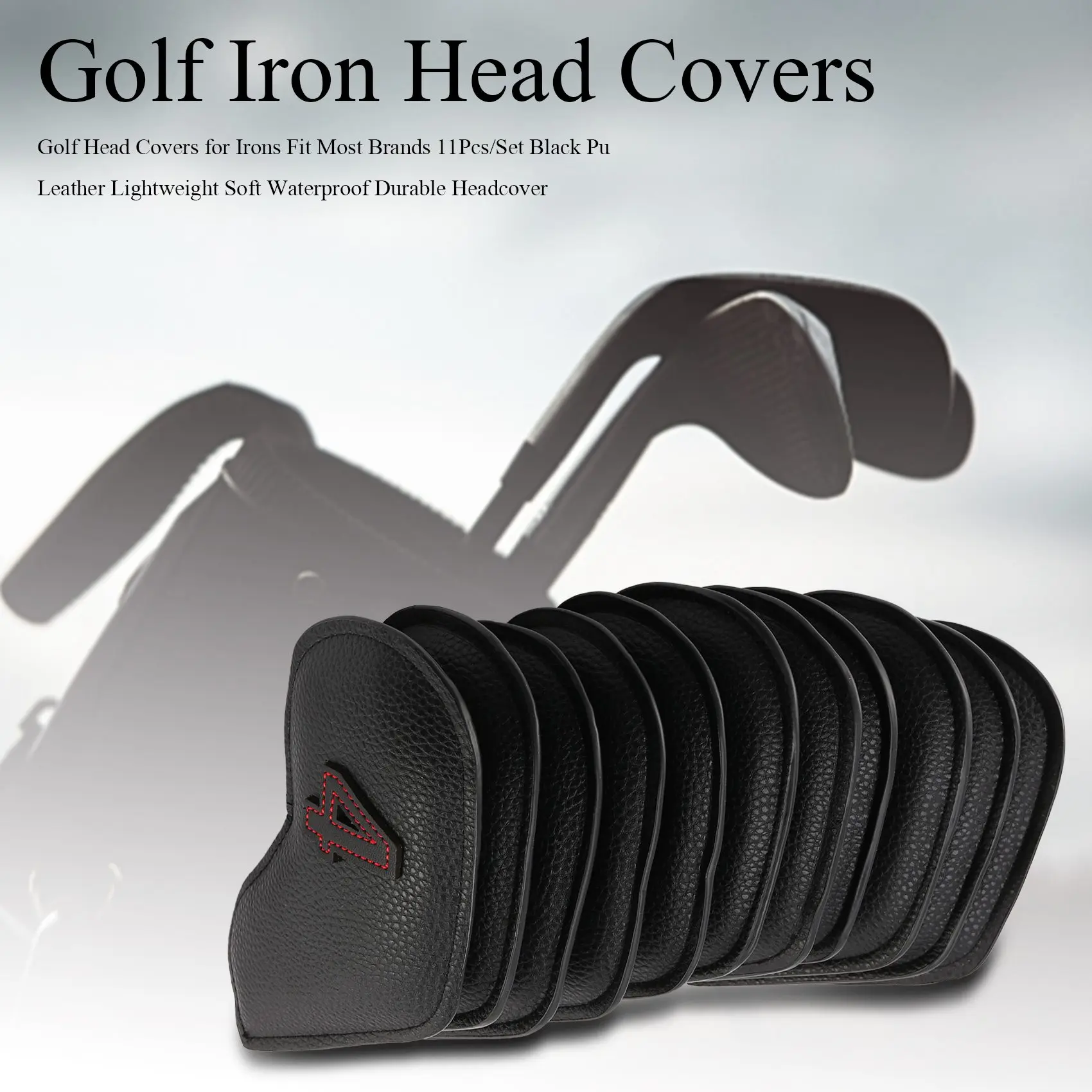 Golf Head Covers for Irons Fit Most Brands 11Pcs/Set Black Pu Leather Lightweight Soft Waterproof Durable Headcover