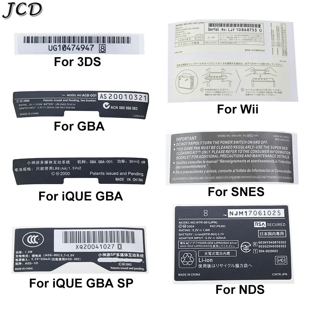 JCD 1Pc Lables Stickers Replacement For IQUE GBA GBA SP Housing Shell Back Lable Sticker For 3DS XL Wii SNES NDS  Game Console