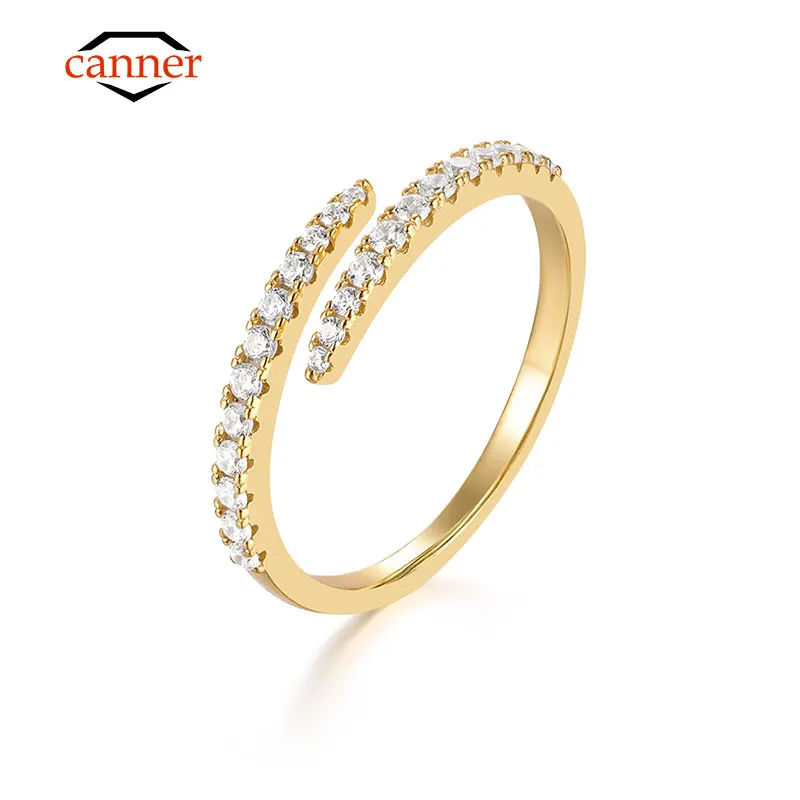 CANNER-925 Sterling Silver Open Cubic Zircon Rings para mulheres e meninas, anel de noivado de casamento, joias finas, simples estilo INS, clássico