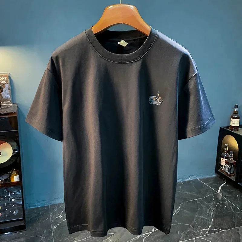 

Повседневная футболка, мужская летняя новая стильная простая вышитая футболка с короткими рукавами, свободный большой универсальный топ для пригородных поездок