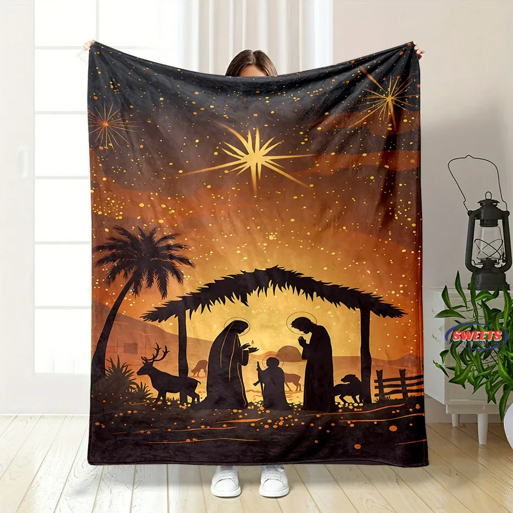 1PC Warm and Cozy Flannel Blanket, Cross Jesus Blanket, Sofa Bedroom Office Leisure Nap Cover Blanket, Machine Washable Blanket