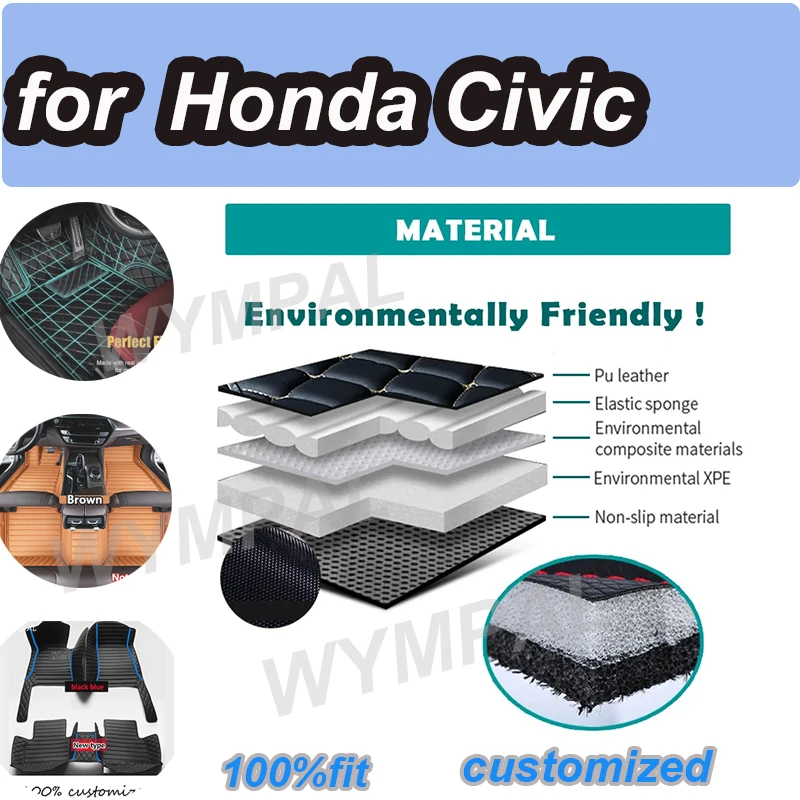 

LUXURY Car Floor Mats For Honda Civic 2022 2023 2024 Carpets Styling Protect Accessories Rugs Foot Pad Auto Parts Waterproof