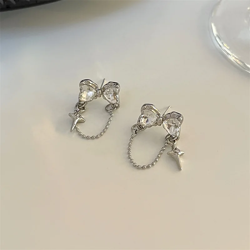 2024New Bow Zircon Long Chain Creative Fashion Design High-End Personalized Light Luxury Earrings Jewelry Gift image 3